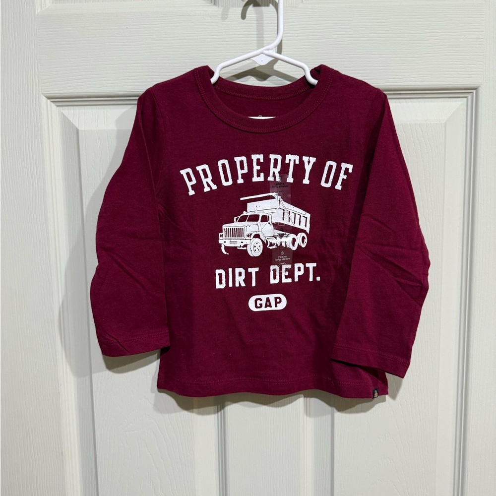 GAP Kids Burgundy Long Sleeve Tee with Truck Graphic